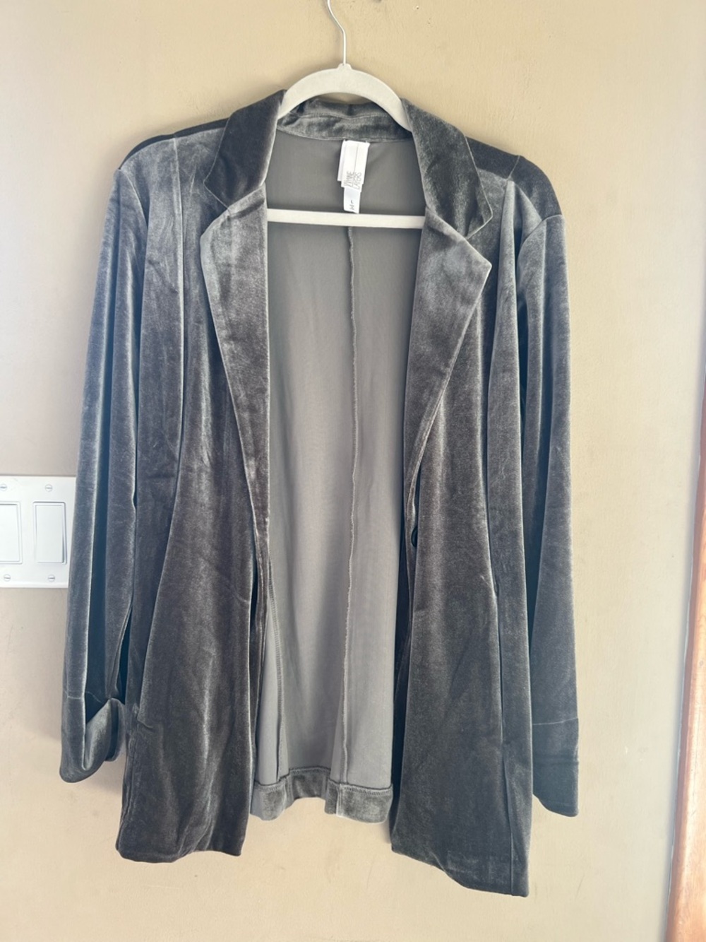 Open-Front Velvet Blazer Jacket - Gray